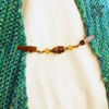 Tiger Eye & Citrine Gemstone & Antiqued Bronze Beaded Shawl/Cardigan Holder Clip Fastener - 10.5cm