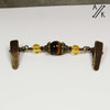 Tiger Eye & Citrine Gemstone & Antiqued Bronze Beaded Shawl/Cardigan Holder Clip Fastener - 10.5cm