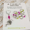 New! Pink & Lime Dual Increase & Decrease Stitch Markers with Clip On Removable Progress Marker - Set of 11
