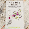 New! Pink & Lime Dual Increase & Decrease Stitch Markers with Clip On Removable Progress Marker - Set of 11