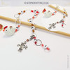 Chicken and scarecrow row counter with colourful beads for an eye catching row counter chain. Displayed over a bamboo knitting needle.