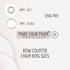 A chart describing the rings and sizes used in this row counter chain for knitting.