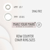 A chart describing the rings and sizes used in this row counter chain for knitting.
