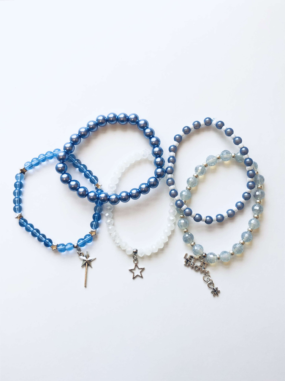 Kohl's NWT Blue Beaded Stretch Bracelet Set With Genuine Shell Accents - #B1305A