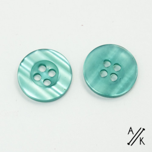 Round Shimmer Teal Acrylic Button 2 holes - 15mm | Atomic Knitting