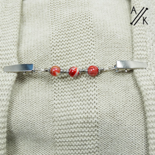Red Swirl Silver Beaded Shawl/Cardigan Holder Clip Fastener | Atomic Knitting