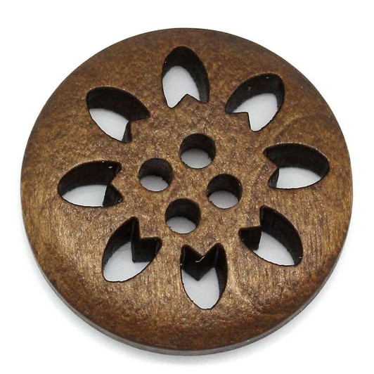 Round wooden 4 hole Button - Snowflake - 25mm x 1