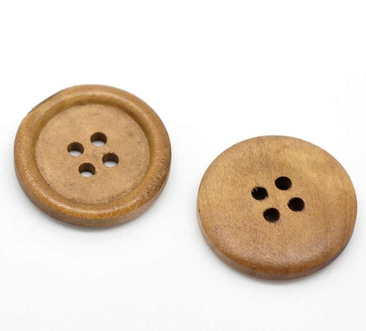 Light coffee colour Round wooden 4 hole Button - 25mm x 1