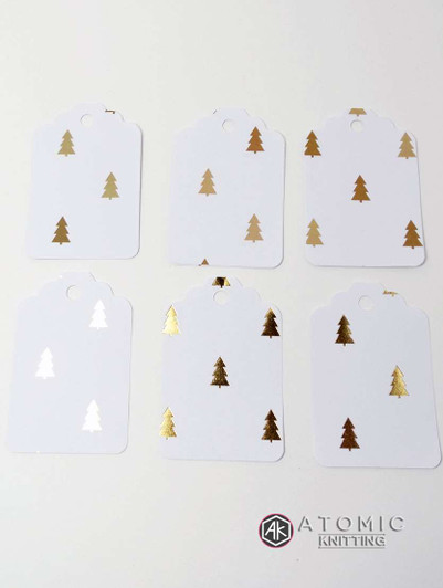 Paper Gift Tag Set B - Xmas Trees - Cream, Gold & White - 9 tags
