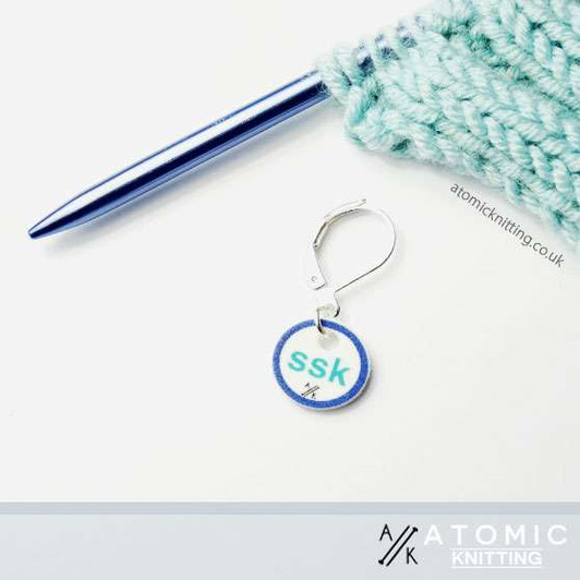 Slip Slip Knit (ssk) Blue & Aqua Stitch Marker