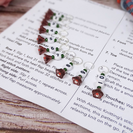 'Inside the secret garden' Numbered Counting Stitch Markers 1-10 - set of 10
