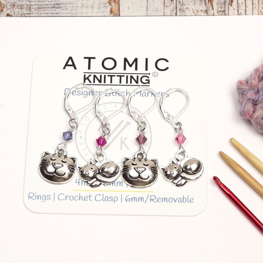 Antiqued Silver Cat Charm with Crystals - set of 4