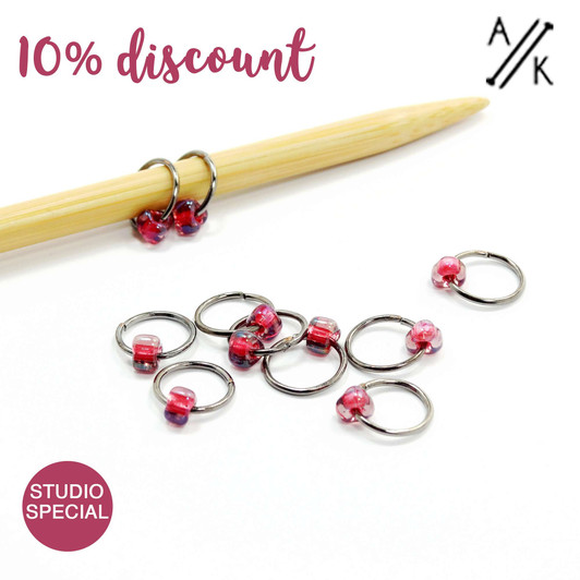Rubies in the rain Dangle Free Jewel Stitch Markers 6mm - Studio Special x 10
