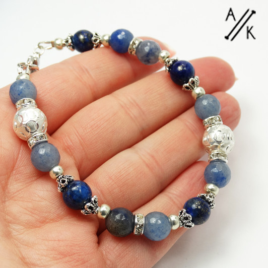 New! Natural Lapis Lazuli & Blue Aventurine Healing Beaded Bracelet | Atomic Knitting