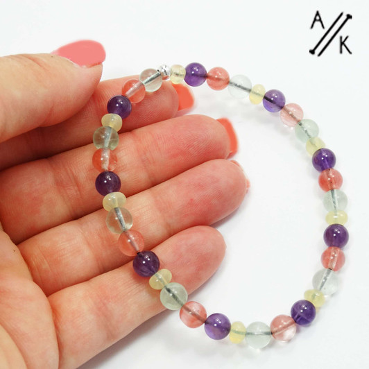 Amethyst, Cherry Quartz & Fluorite Beaded Stretch Bracelet