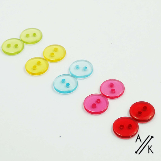 Round Smooth Plain Acrylic Button 2 holes - 11mm - Pack of 10