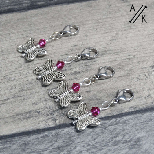 Fuchsia Crystal Butterfly Stitch Markers