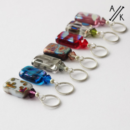 New! Mixed Rectangular Silver Glass Stitch Markers - MYM set of 7