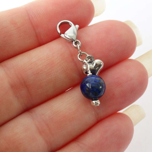 Lapis Lazuli Gemstone & Silver Heart Progress marker Clip On Bag Charm