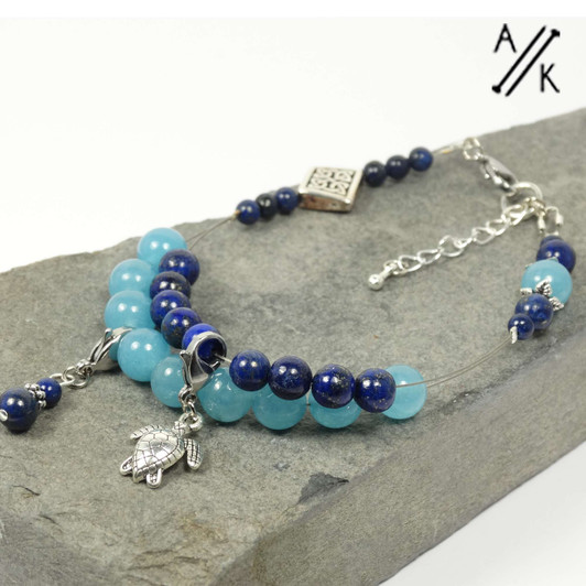 Lapis Lazuli & Blue Quartz Knitters Counting Abacus Bracelet Row Counter