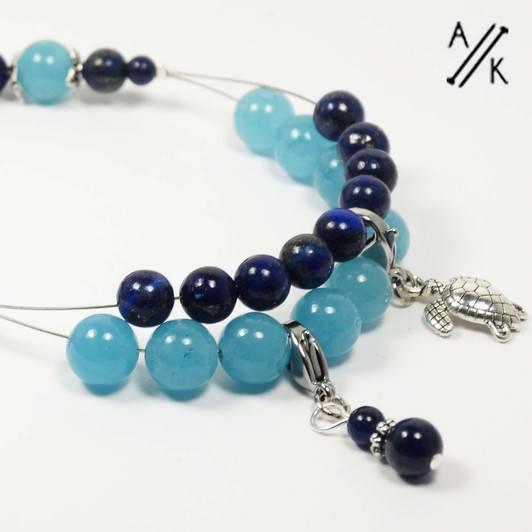 Lapis Lazuli & Blue Quartz Knitters Counting Abacus Bracelet Row Counter