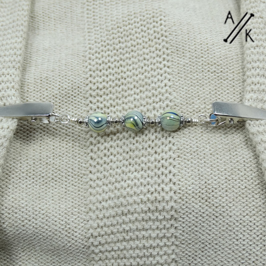 Green Swirl Silver Beaded Shawl/Cardigan Holder Clip Fastener | Atomic Knitting