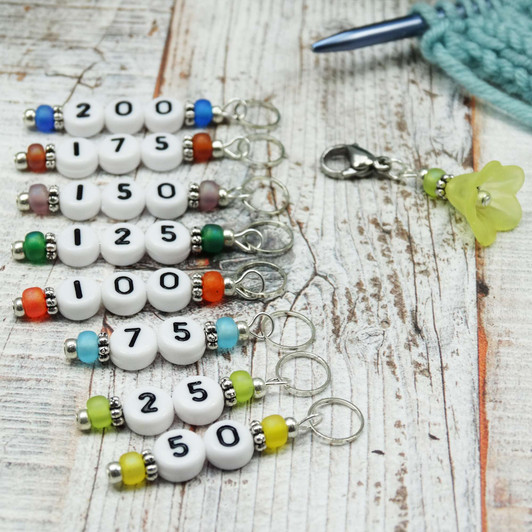 Springtime Numbered Counting Knitting Stitch Markers 25 - 200 - set of 8
