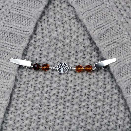 Silver Tree Beaded Shawl/Cardigan Holder Clip Fastener