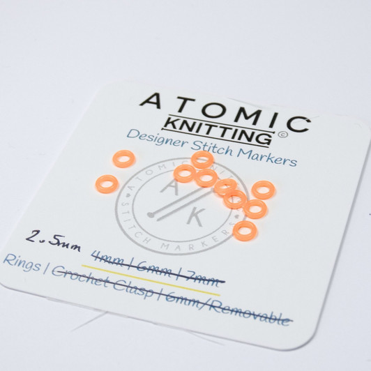 10 NEON Orange 2.5mm 'Thin' Snag Free Silicone Ring Knitting Stitch Markers