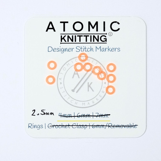 10 NEON Orange 2.5mm 'Thin' Snag Free Silicone Ring Knitting Stitch Markers