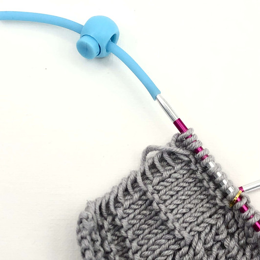 Stitch Keeper Holder Cord Blue Cord and Tin with 2 Knitting Stitch LOCKERS - to fit needles 3 - 7mm