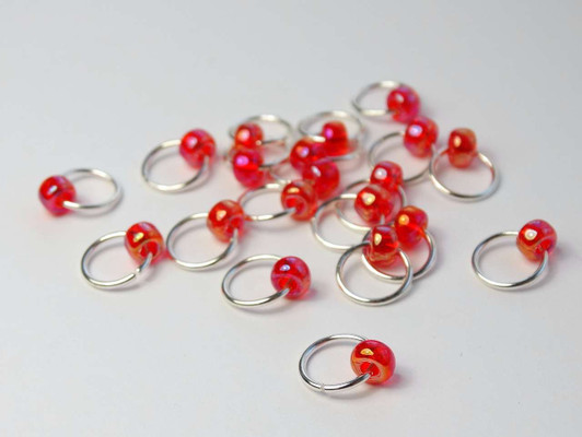 Sunrise Red Jewel Rings Lace Knitting Stitch Markers 4mm x 20 (Big Bead)