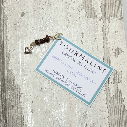 Tourmaline Gemstone & Silver Heart Clip On Planner Charm