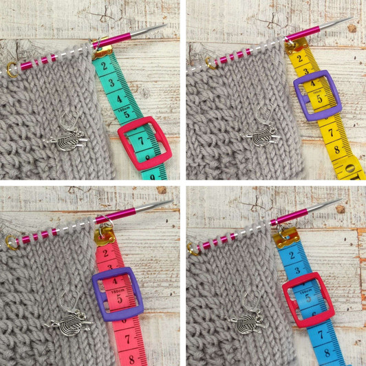 Measure as you Work - Measuring Tape & Removable Stitch Markers. Work until desired length is reached in knitting.