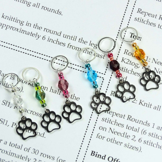 Paw Prints Knitting Crochet Stitch Markers- set of 6