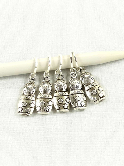 Silver Doll Stitch Marker Set of 5