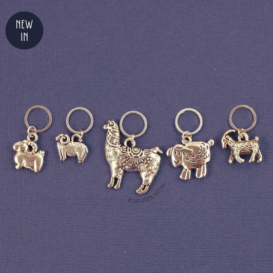 Silver Sheep Alpaca Ram Flock Crochet Knitting Stitch Markers - Set of 5