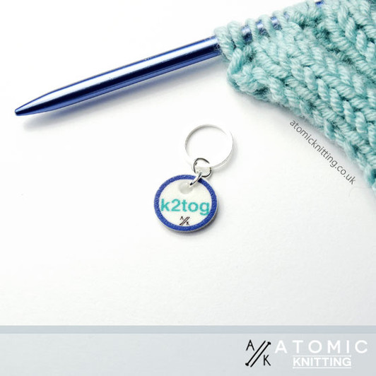 K2TOG Knit 2 together Blue & Aqua Stitch Marker