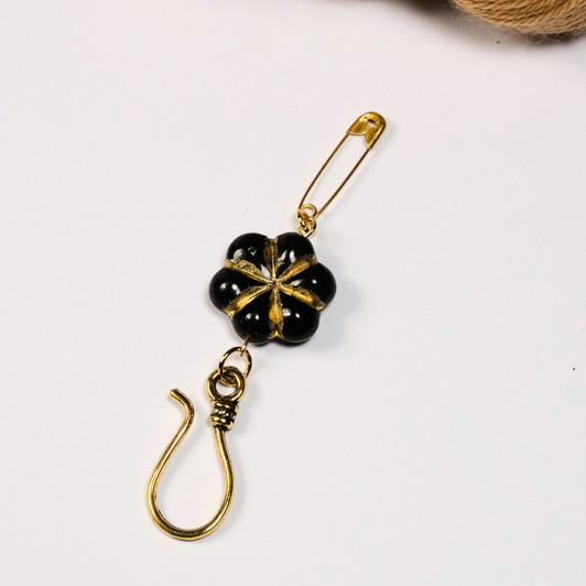 Black & Gold Flower Rectangle Lightweight Portuguese Knitting Pin
