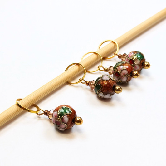 Cloisonne and Crystal - Gold & Bronze - Crochet Knitting Stitch Marker Set - MYM Set of 4