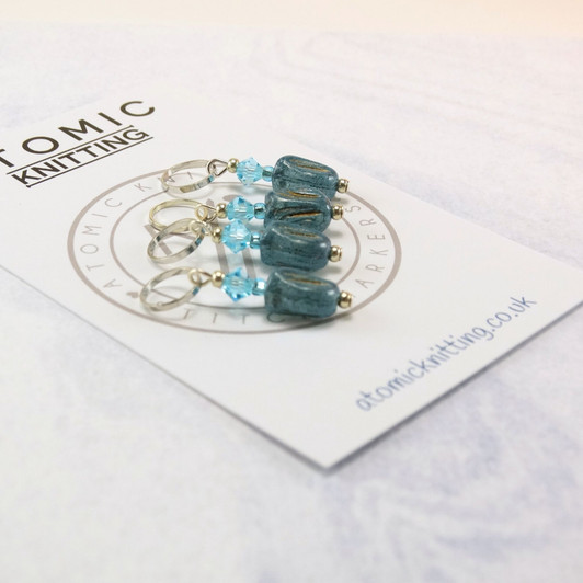 Tulip and Crystal - Deep Aqua - Crochet Knitting Stitch Marker Set - MYM Set of 4