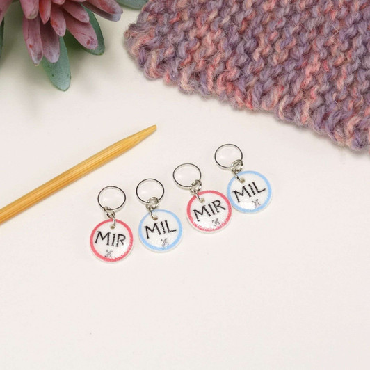 M1L M1R Make One Left/Right - Set of 4 - knitting stitch marker discs with CHOICE of Rings, Clasps, Removable Latchback | Make Your Mark