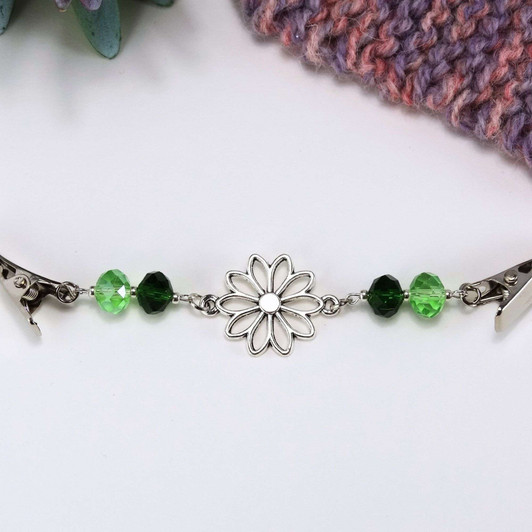 Green Duo Crystal & Deco Flower Cardigan Shawl Clip Pin Fastener