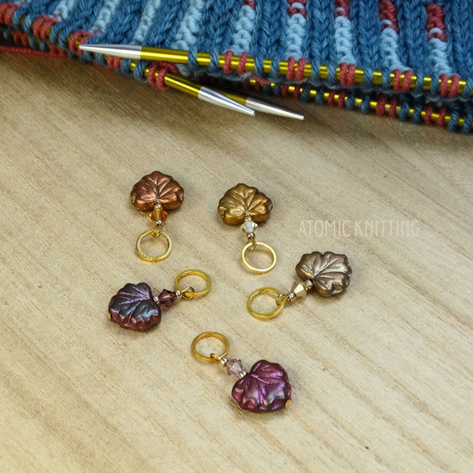 Metallics Maple Leaf Knitting Crochet Stitch Markers- set of 5