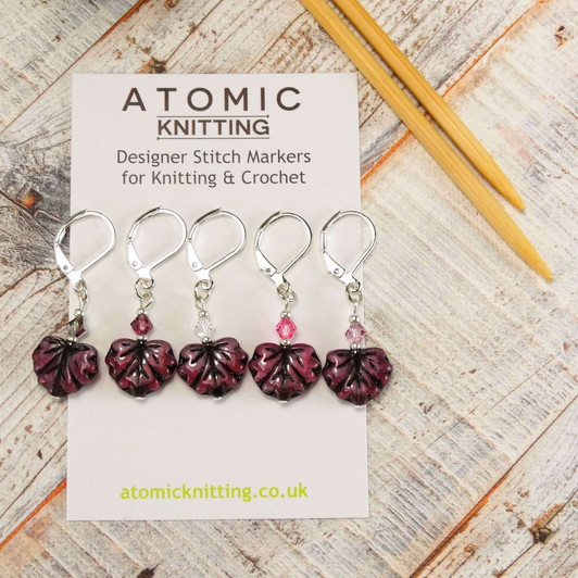Raspberry Maple Leaf Knitting Crochet Stitch Markers- set of 5