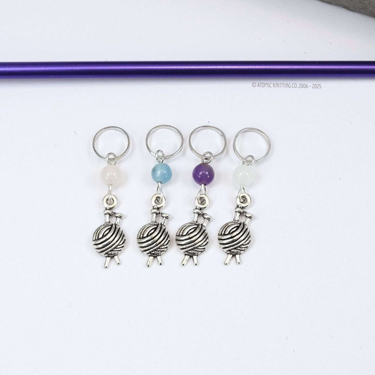 Mixed Gemstone & Yarn Charm Stitch Marker Set of 4
