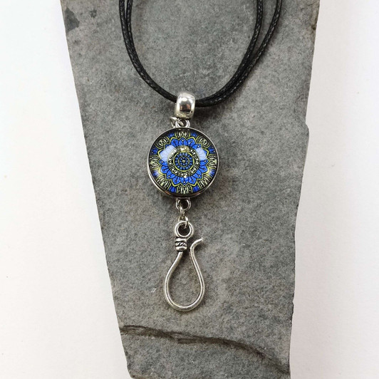 New! Blue Portuguese Knitting Pin Pendant with Adjustable Necklace