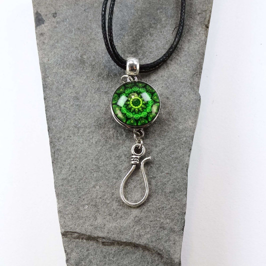 New! Green Portuguese Knitting Pin Pendant with Adjustable Necklace