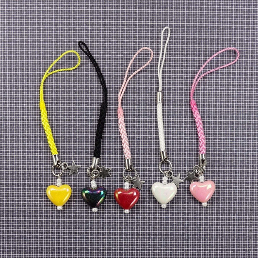 New! Heart Phone Charm | Cute Heart Phone Dangle with Heart & Star - Choose colour