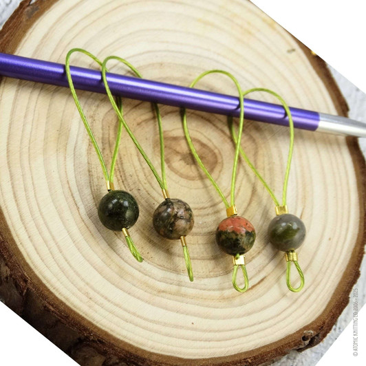 New! Unakite Gemstone Looper Stitch Markers for Knitting | Emotional Support, Fertility, Overcoming Blocks